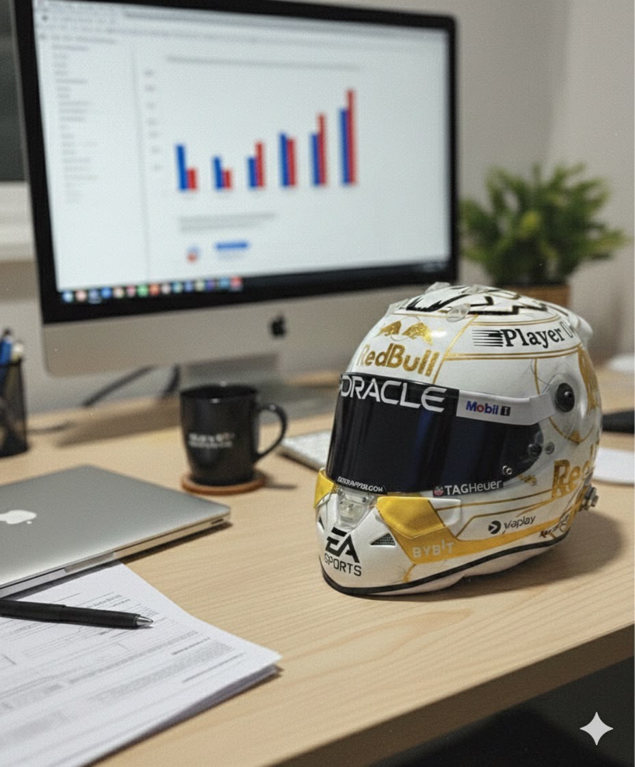 🏁 Casco Max Verstappen 2024 – Edición White & Gold | Escala Real